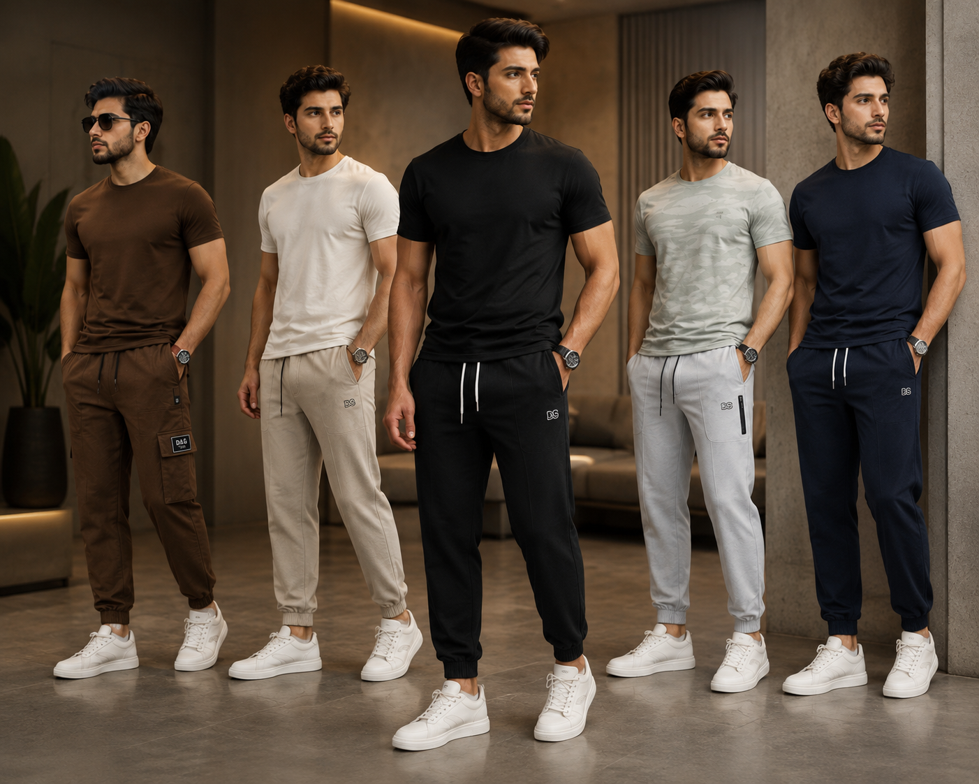 Mahwara Clothes men's collection — five casual t-shirt and jogger sets